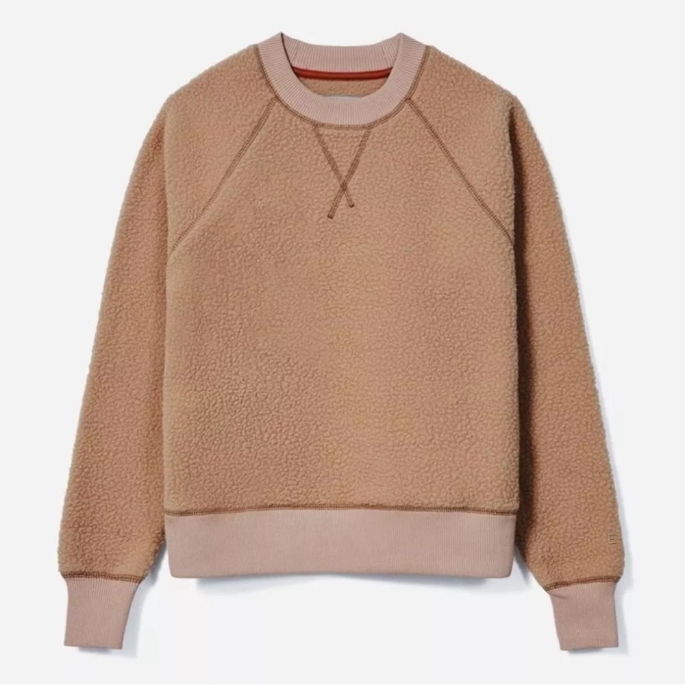 Everlane Womens ReNew Fleece Raglan Sweatshirt Crewneck Teddy Pullover‎ Camel XS